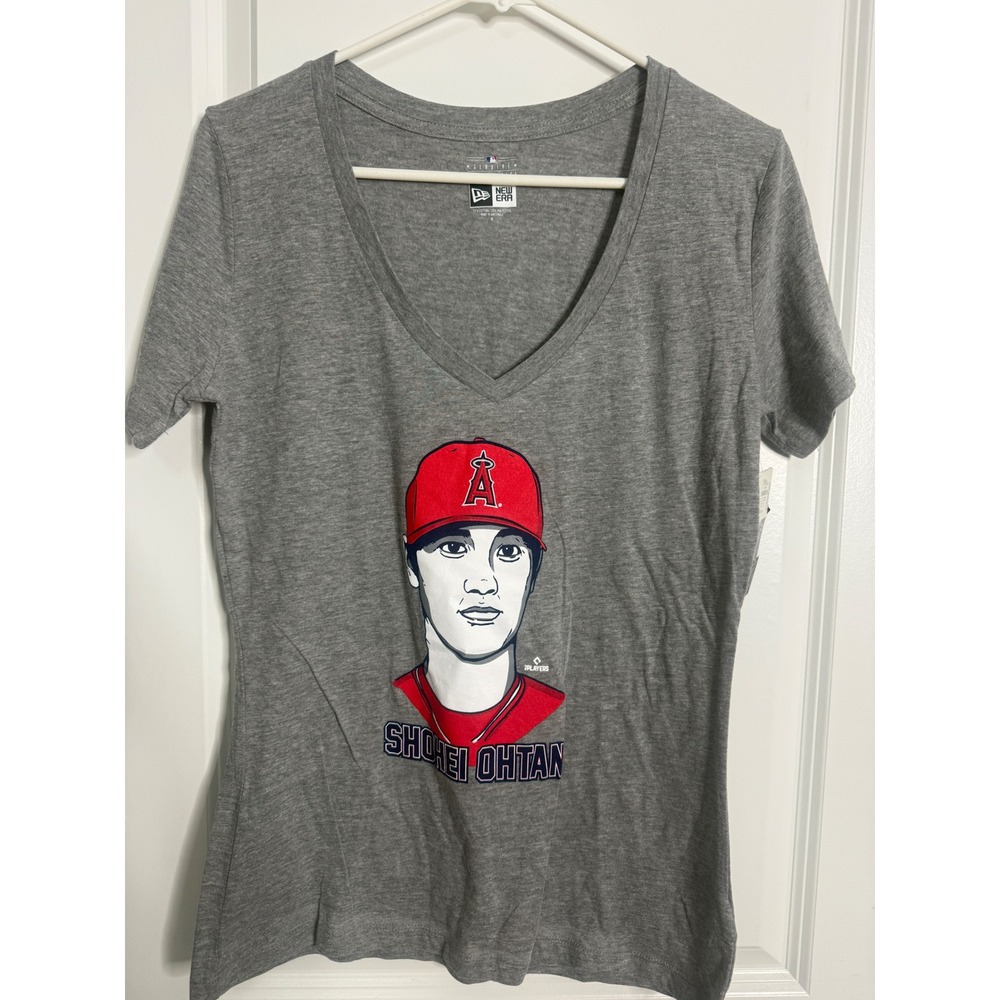 New Era MLB Angels Shohei Ohtani Big Face V-Neck Graphic T-Shirt Gray medium - Picture 1 of 5